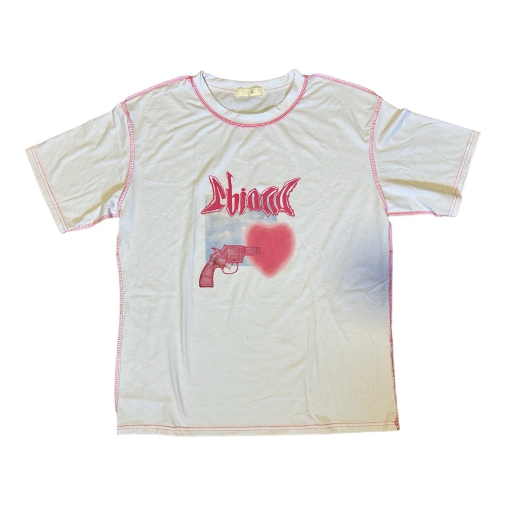 white pink gun tee